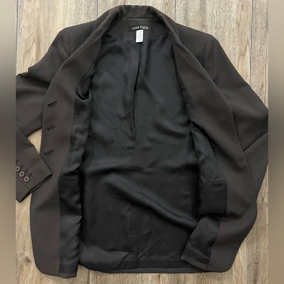 Anne Klein Blazer Womens 8 Suit Jacket Tweed Brown Long Career Work Office Korea - Picture 9 of 10